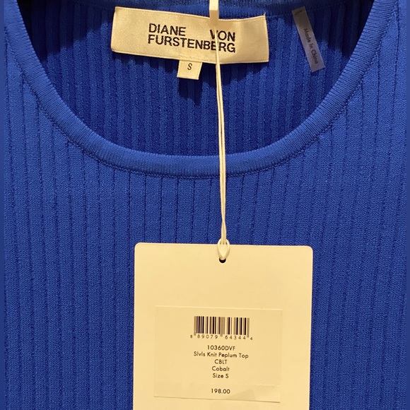 NWT *DIANE VON FURSTENBERG* Knit Peplum Top w/Ruffle … *COBALT* … Size: S - Picture 5 of 5